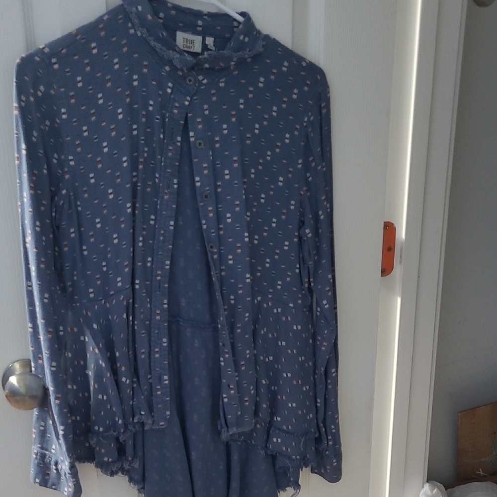 Blue Patterned Button-Up Shirt